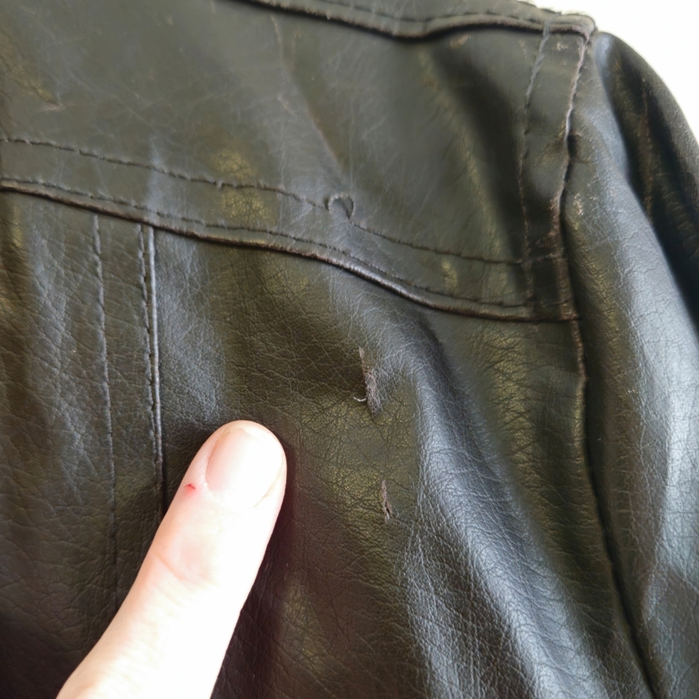 1955 vintage premium faux leather jacket ruffles Biker Goth women xl **FLAWS** - Picture 7 of 11